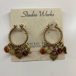 Studio Works Gold Tone and Orange Fall Leaves Hoop Earrings Nickel Free